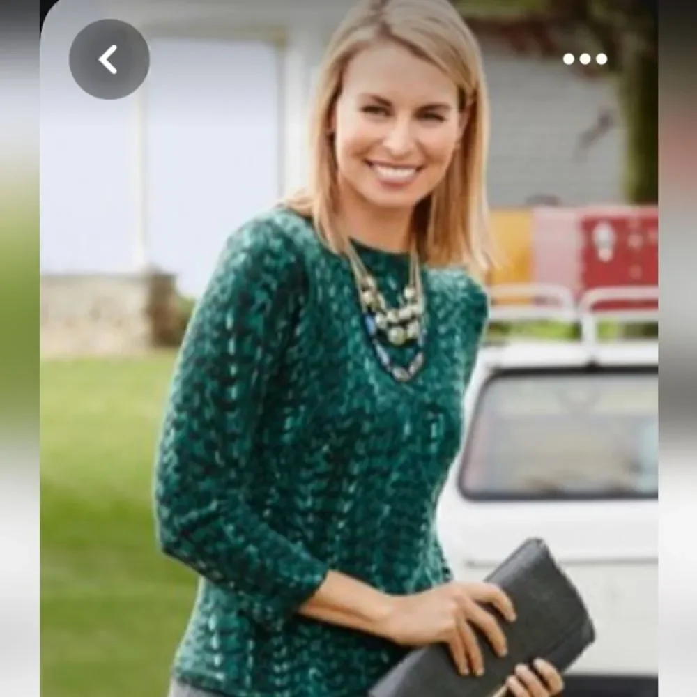 Talbots Pure Cashmere Teal Feather Sweater - Picture 2 of 16